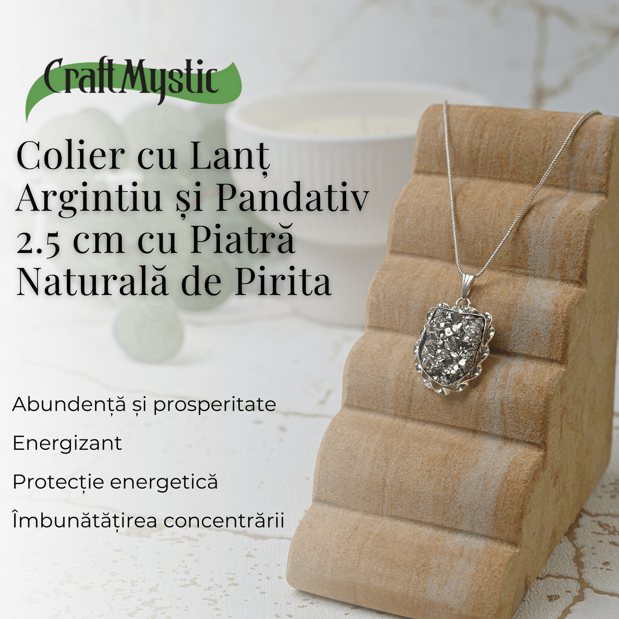 Colier Elegant cu Piatra Naturala de Pirita - Protector al Bunastarii si Prosperitatii