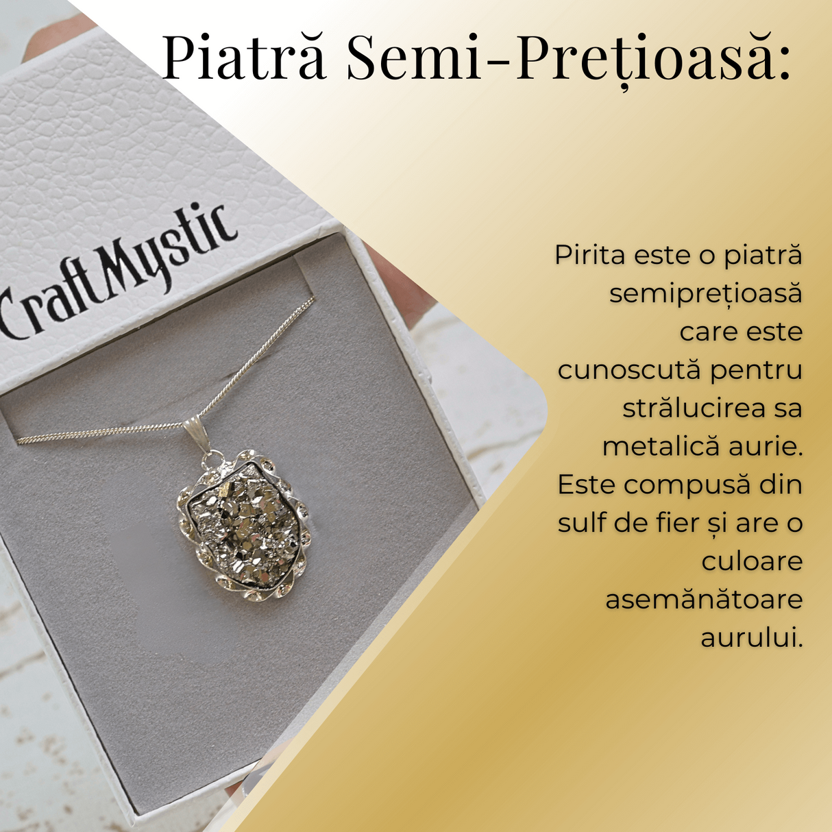 Colier Elegant cu Piatra Naturala de Pirita - Protector al Bunastarii si Prosperitatii