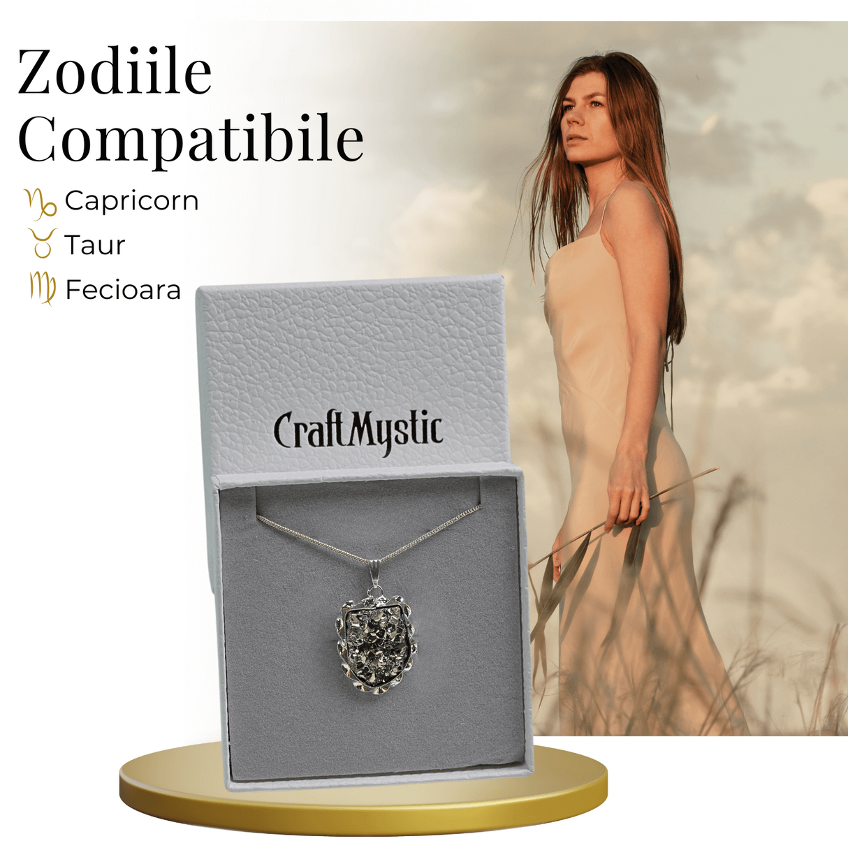 Colier Elegant cu Piatra Naturala de Pirita - Protector al Bunastarii si Prosperitatii