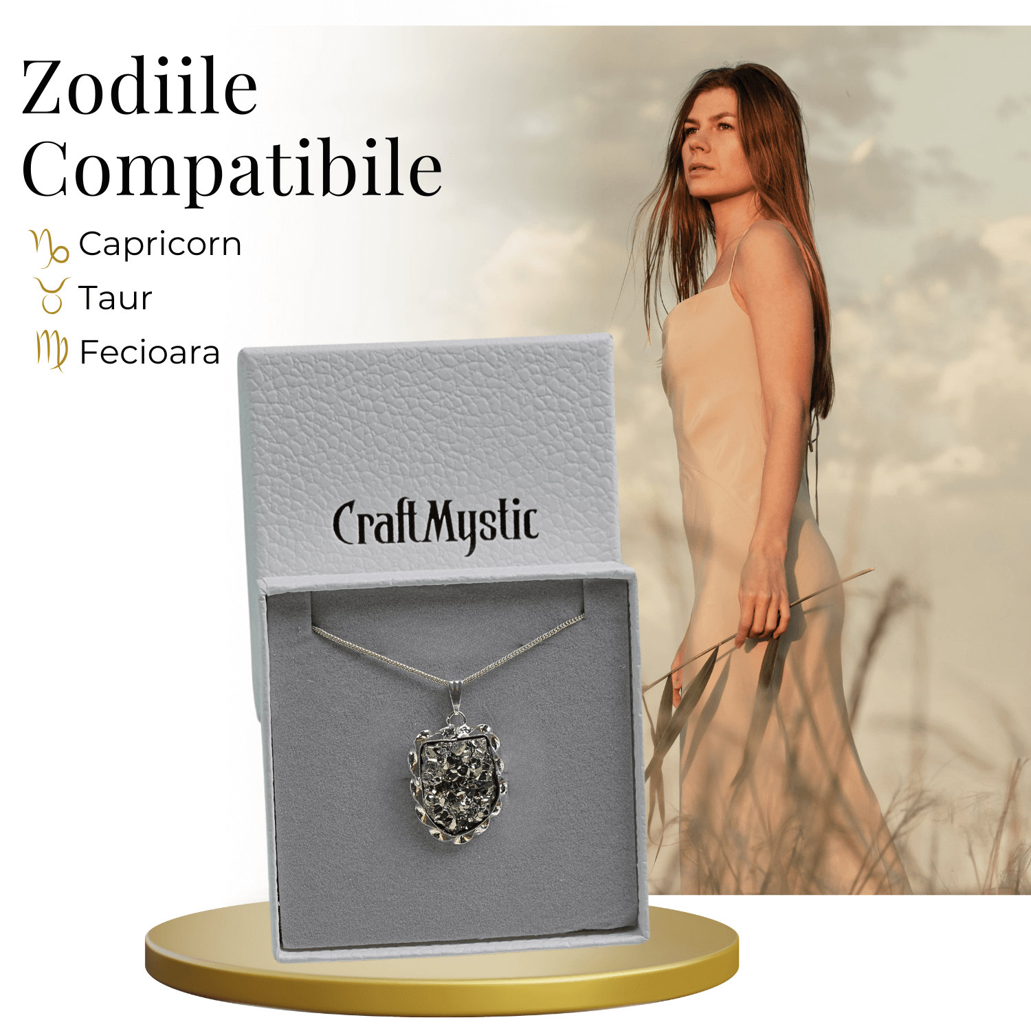 Colier Elegant cu Piatra Naturala de Pirita