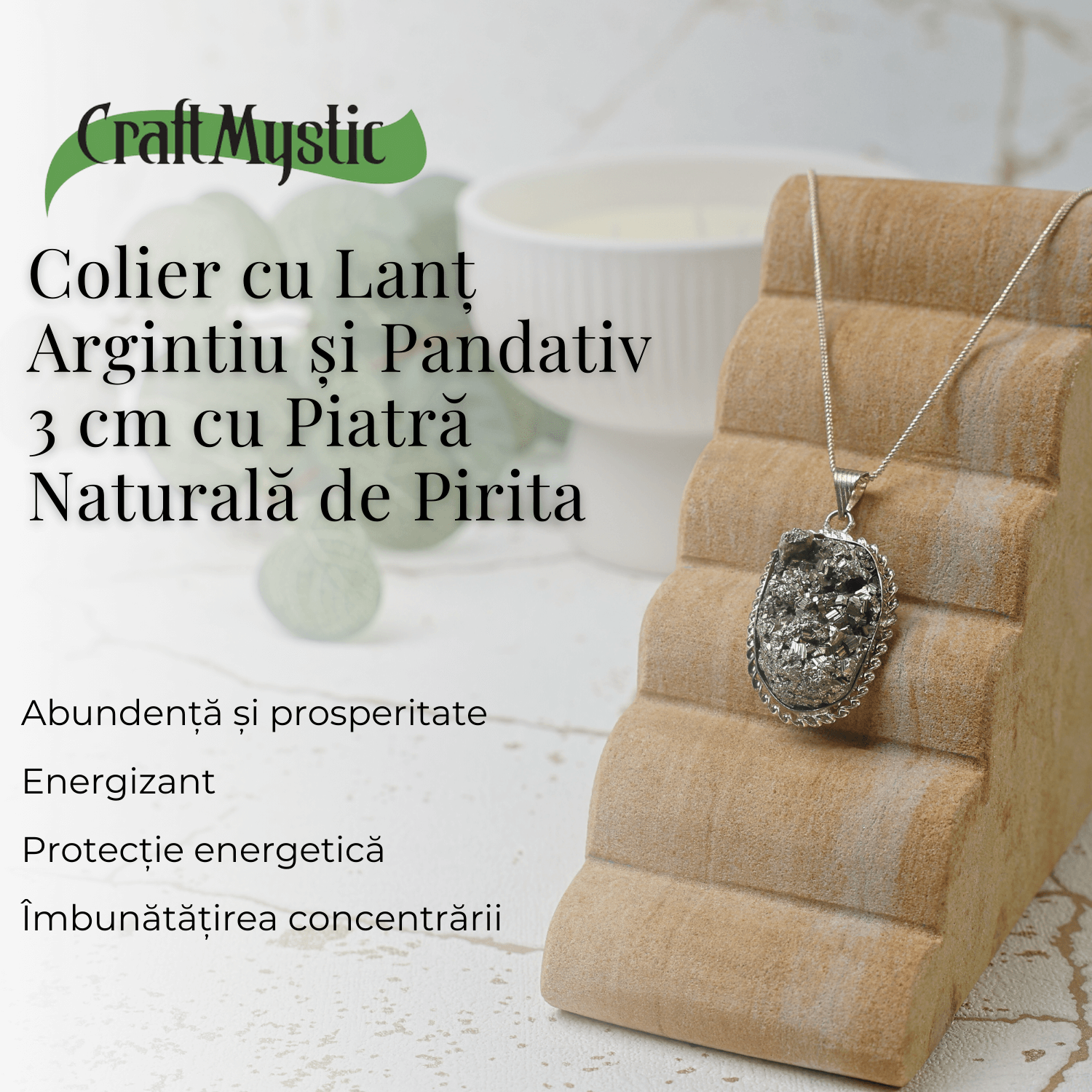 Colier Rafinat cu Piatra Naturala de Pirita 3-4 cm