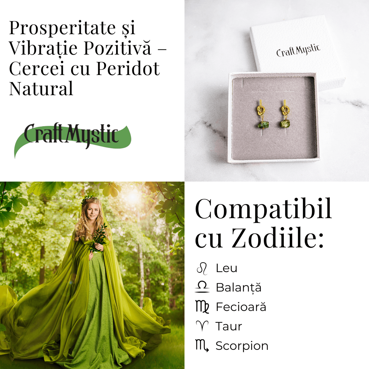 Prosperitate si Vibratie Pozitiva – Cercei cu Peridot Natural