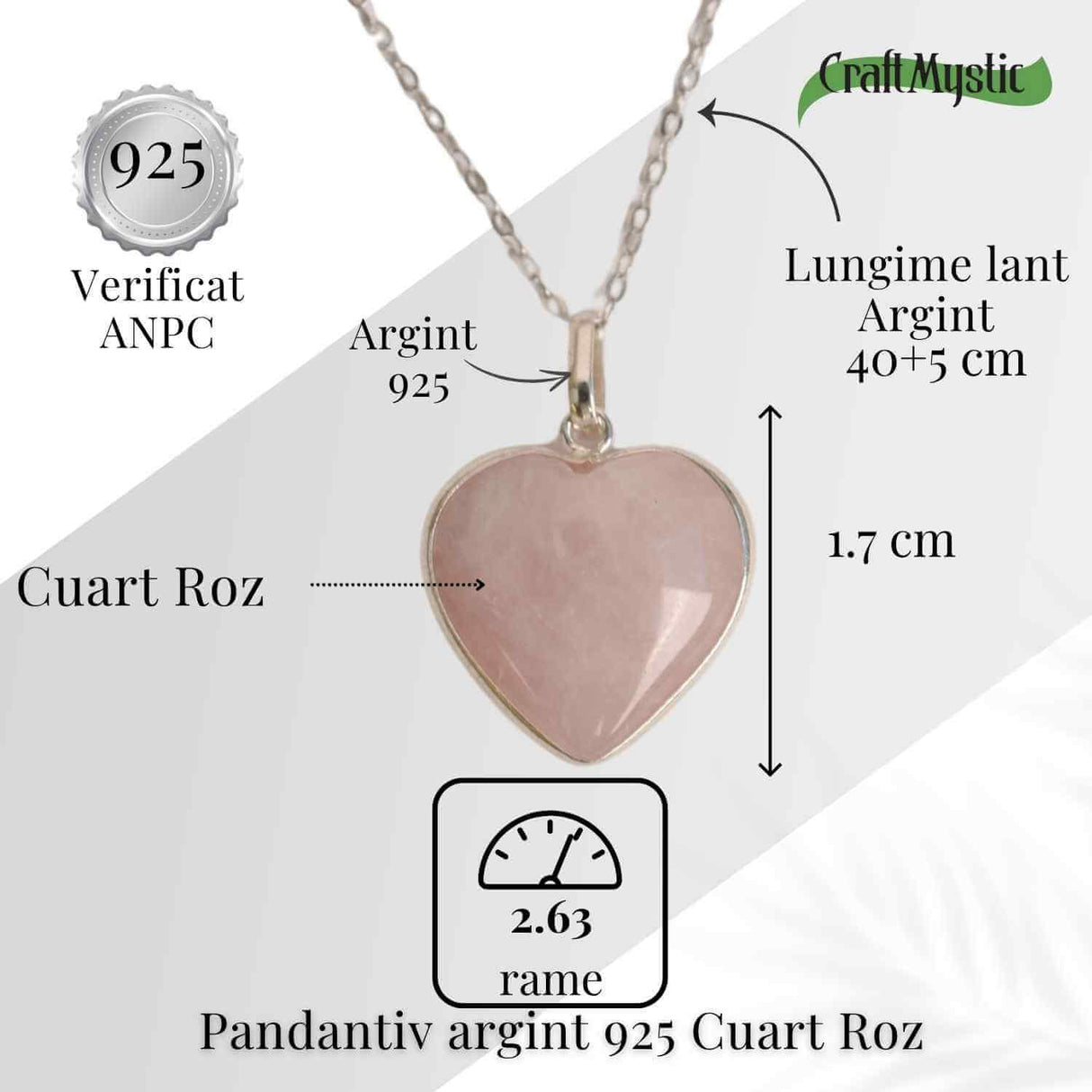 Simbolul Iubirii Pure – Colier Inima Cuart Roz din Argint 925