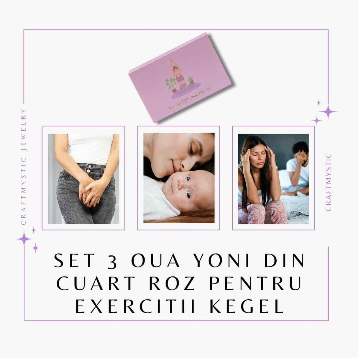 Set 3 Oua Yoni din Cuart Roz – Echilibru și Forță Interioară