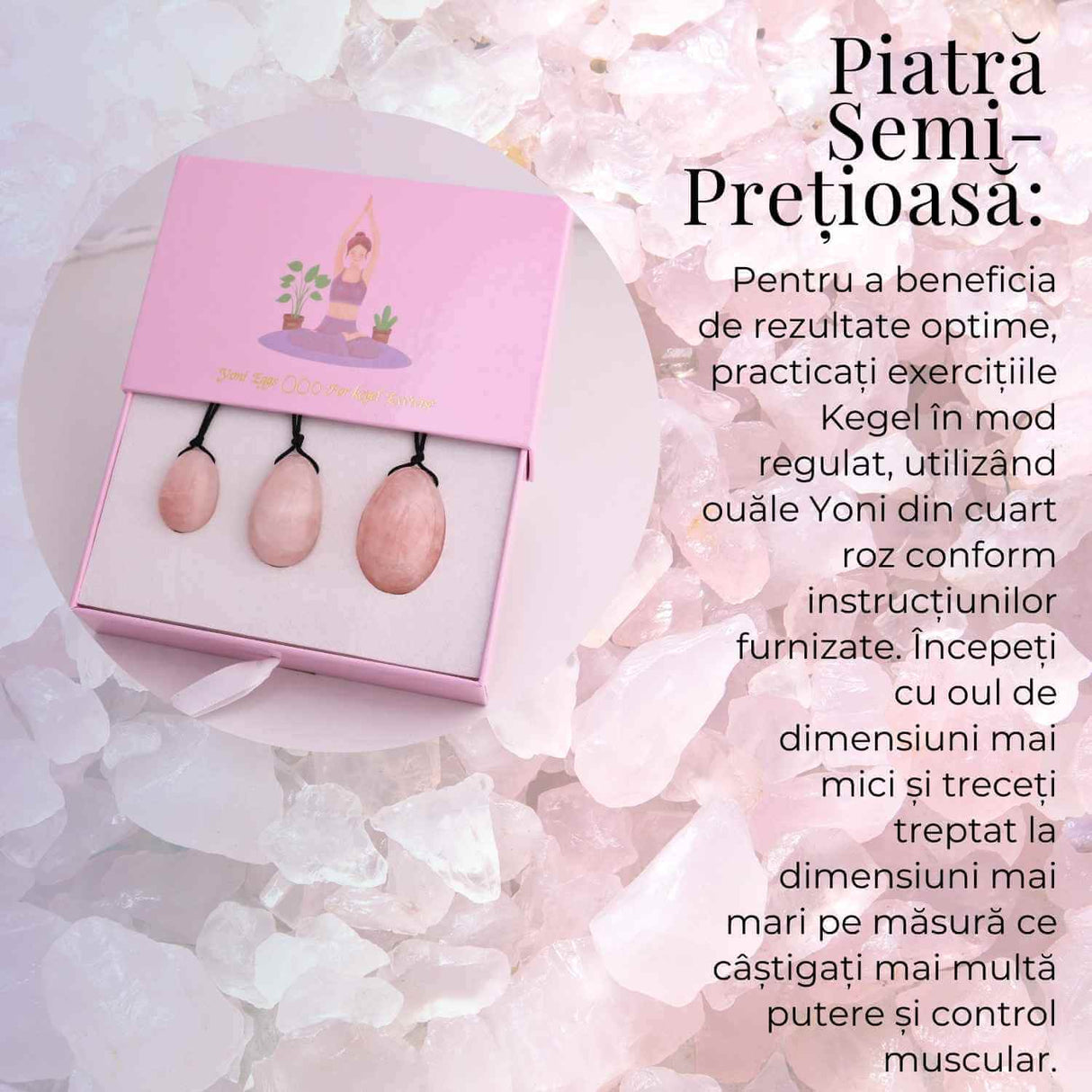 Set 3 Oua Yoni din Cuart Roz – Echilibru și Forță Interioară