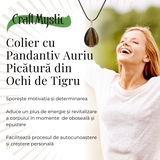 Colier Reglabil cu Pandantiv Auriu in Forma de Strop de Ploaie din Ochi de Tigru, 35mm
