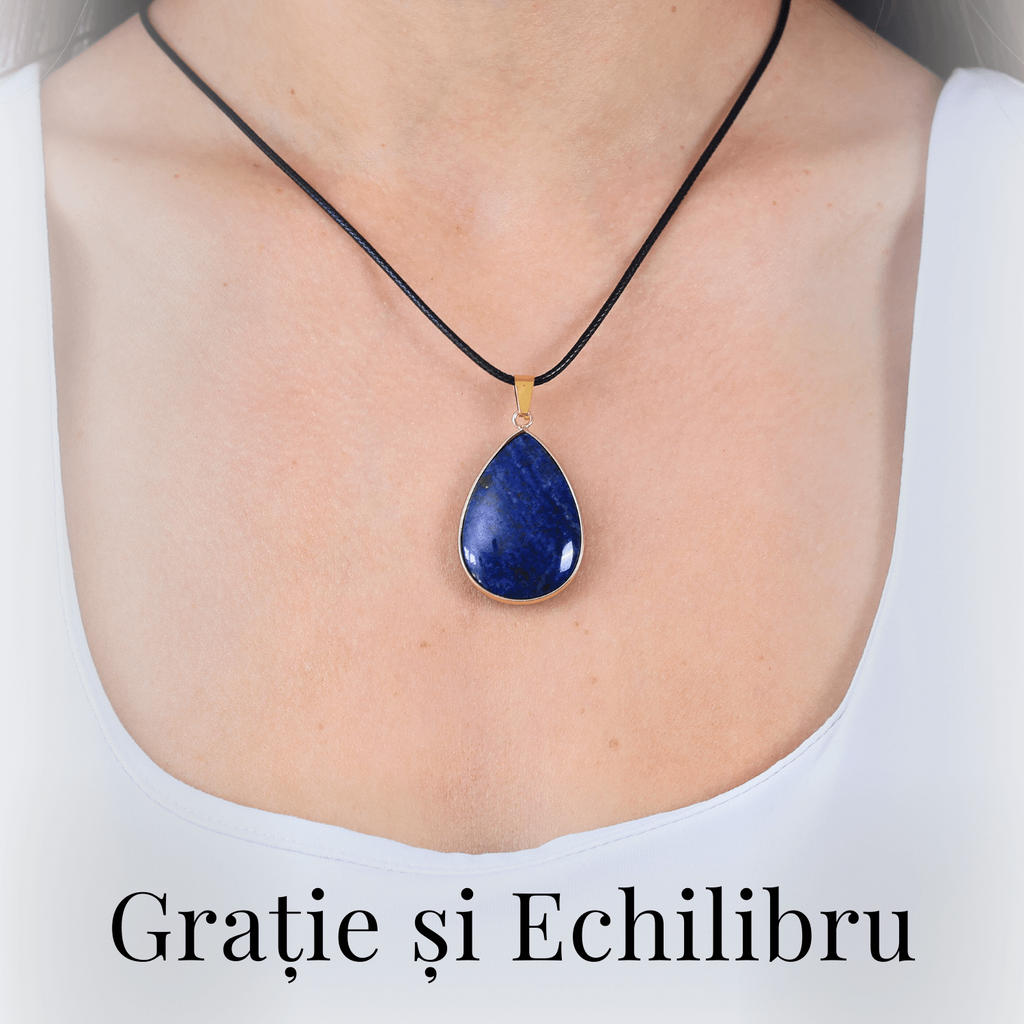 Colier ajustabil cu pandantiv strop de ploaie auriu Lapis Lazuli