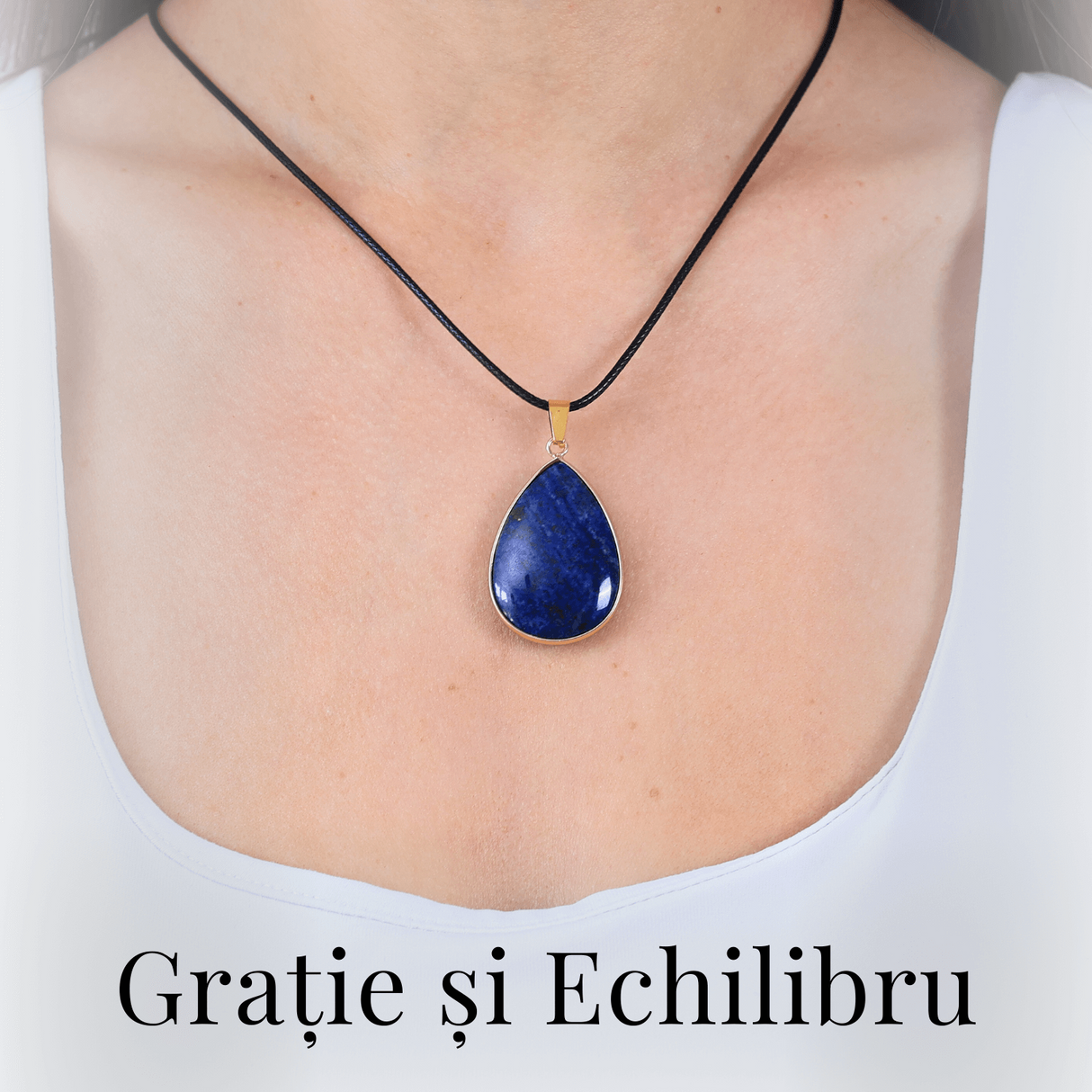 Colier ajustabil cu pandantiv strop de ploaie auriu Lapis Lazuli - Claritate si Intelepciune