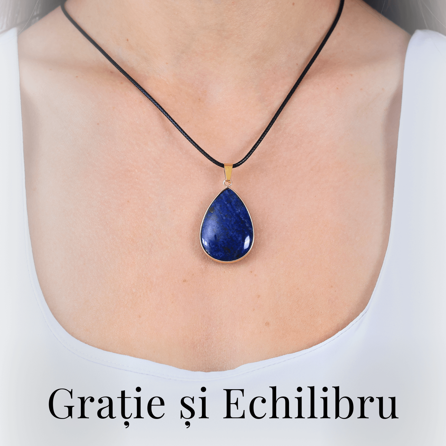 Colier ajustabil cu pandantiv strop de ploaie auriu Lapis Lazuli