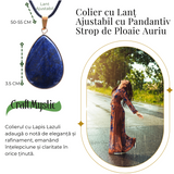Colier ajustabil cu pandantiv strop de ploaie auriu Lapis Lazuli - Claritate si Intelepciune