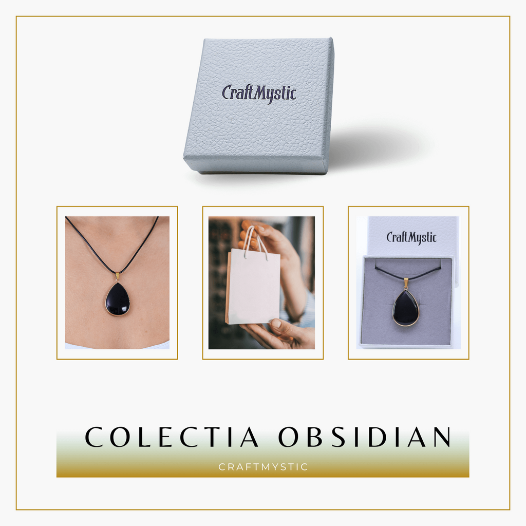 Colier ajustabil cu pandantiv strop de ploaie auriu Obsidian