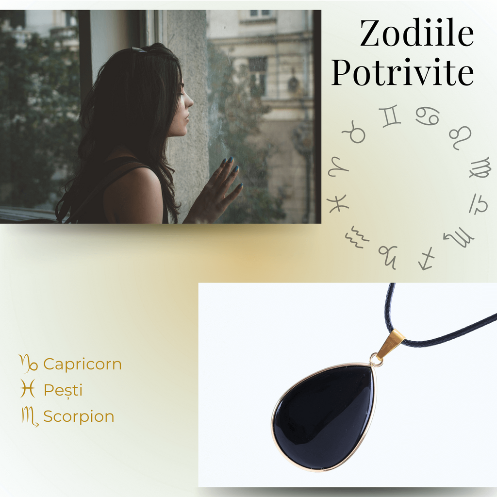 Colier ajustabil cu pandantiv strop de ploaie auriu Obsidian