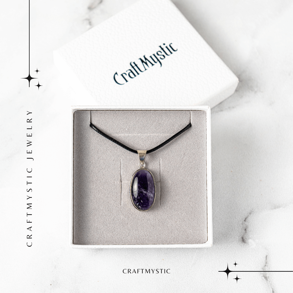 Colier ajustabil cu pandantiv oval din Ametist Natural – Claritate Mentala si Echilibru Spiritual