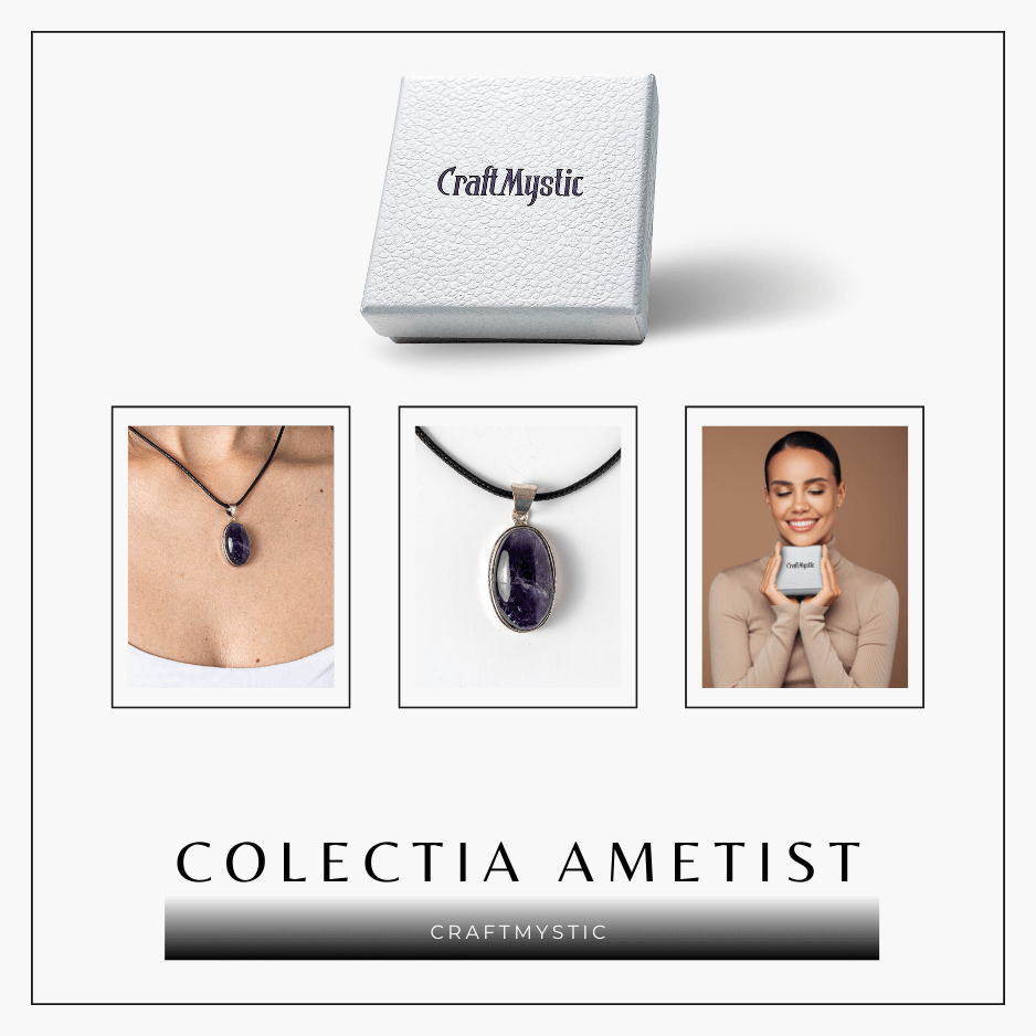 Colier ajustabil cu pandantiv oval din Ametist Natural – Claritate Mentala si Echilibru Spiritual