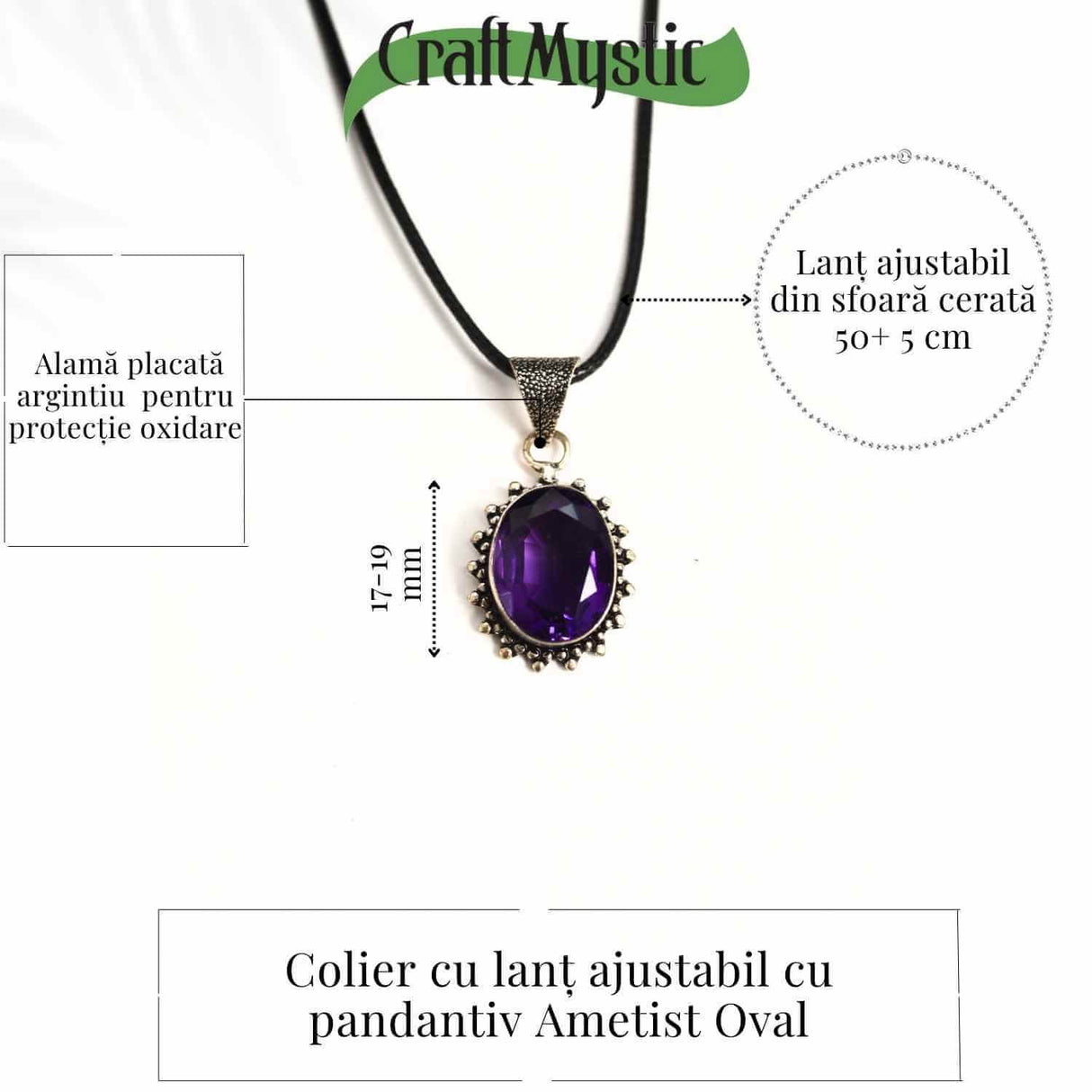 Colier Ametist Fatetat Oval Floare – Eleganta si Calm Interior
