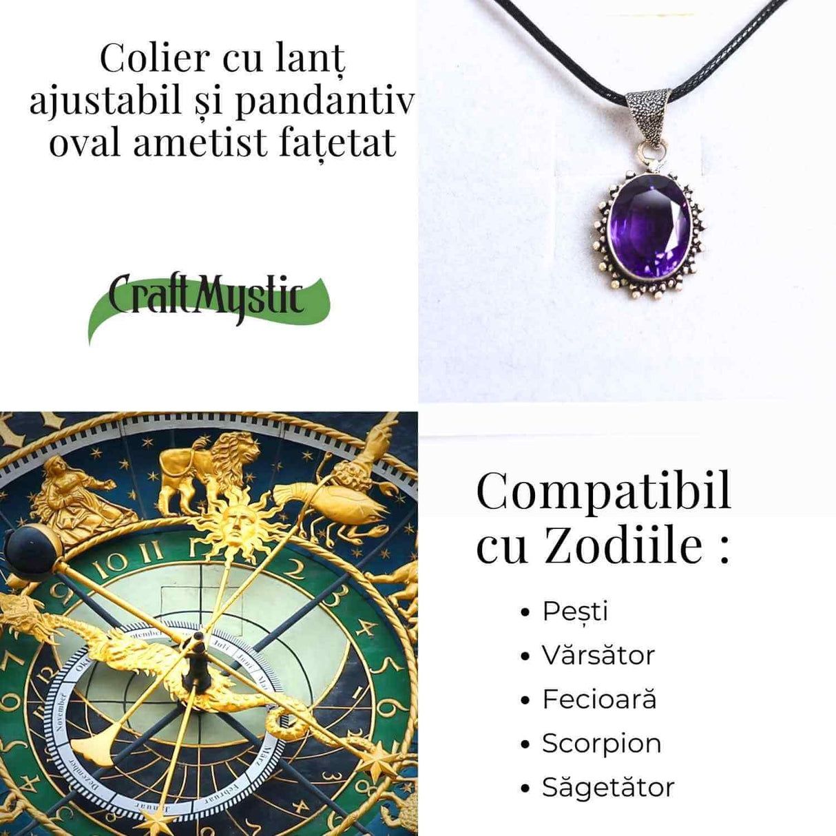Colier Ametist Fatetat Oval Floare – Eleganta si Calm Interior