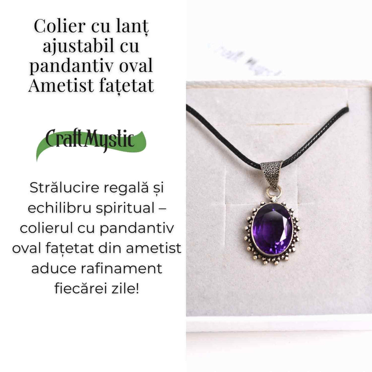 Colier Ametist Fatetat Oval Floare – Eleganta si Calm Interior