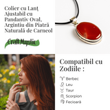 Colier ajustabil cu pandantiv oval din Carneol Natural – Vitalitate si Creativitate