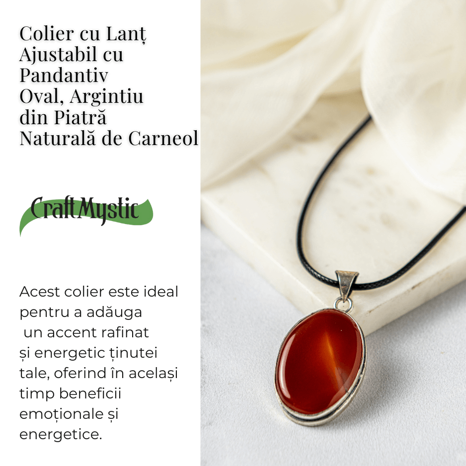 Colier ajustabil cu pandantiv oval din Carneol Natural – Vitalitate si Creativitate