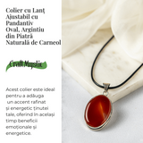 Colier ajustabil cu pandantiv oval din Carneol Natural – Vitalitate si Creativitate