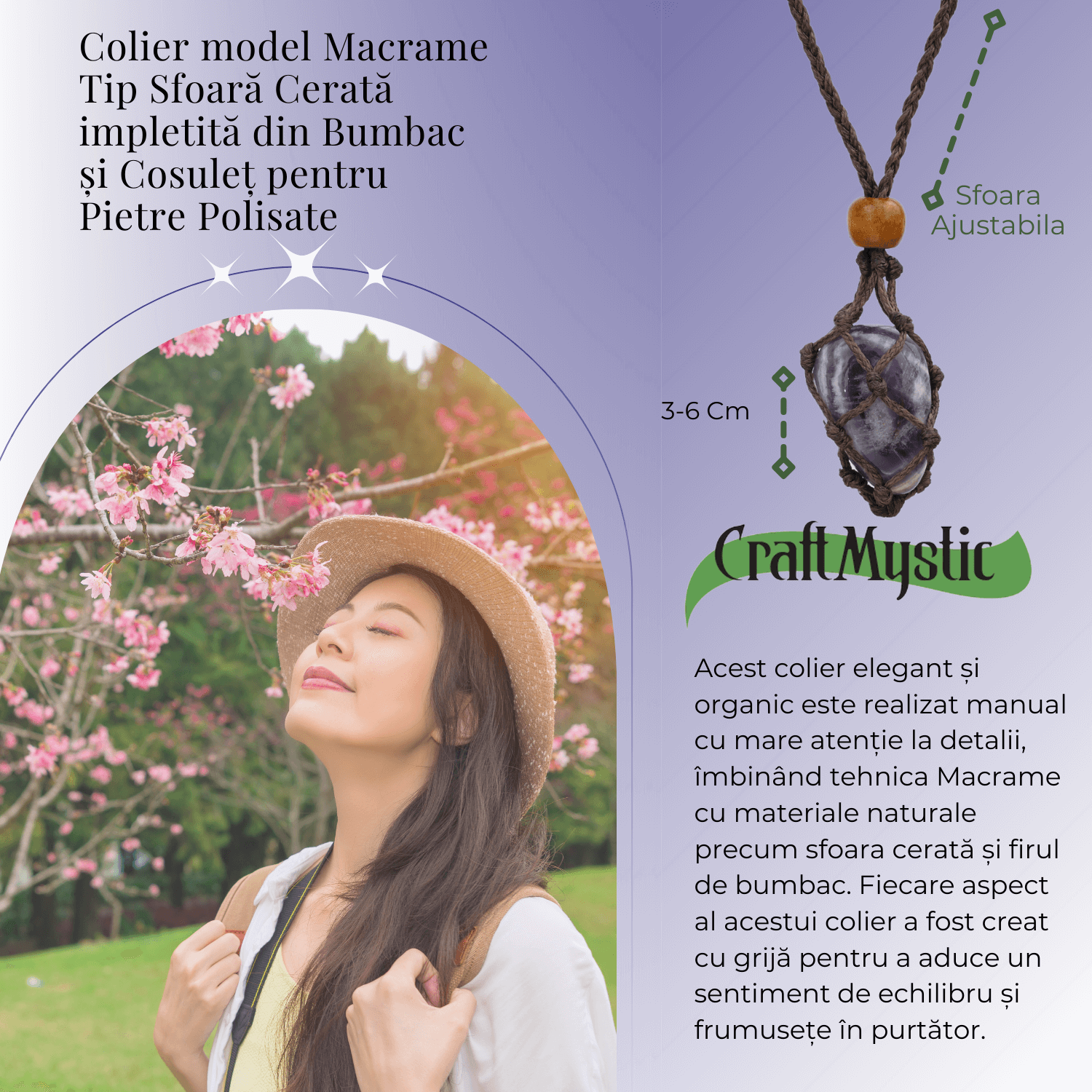 Colier Reglabil Maro Model Macrame din bumbac