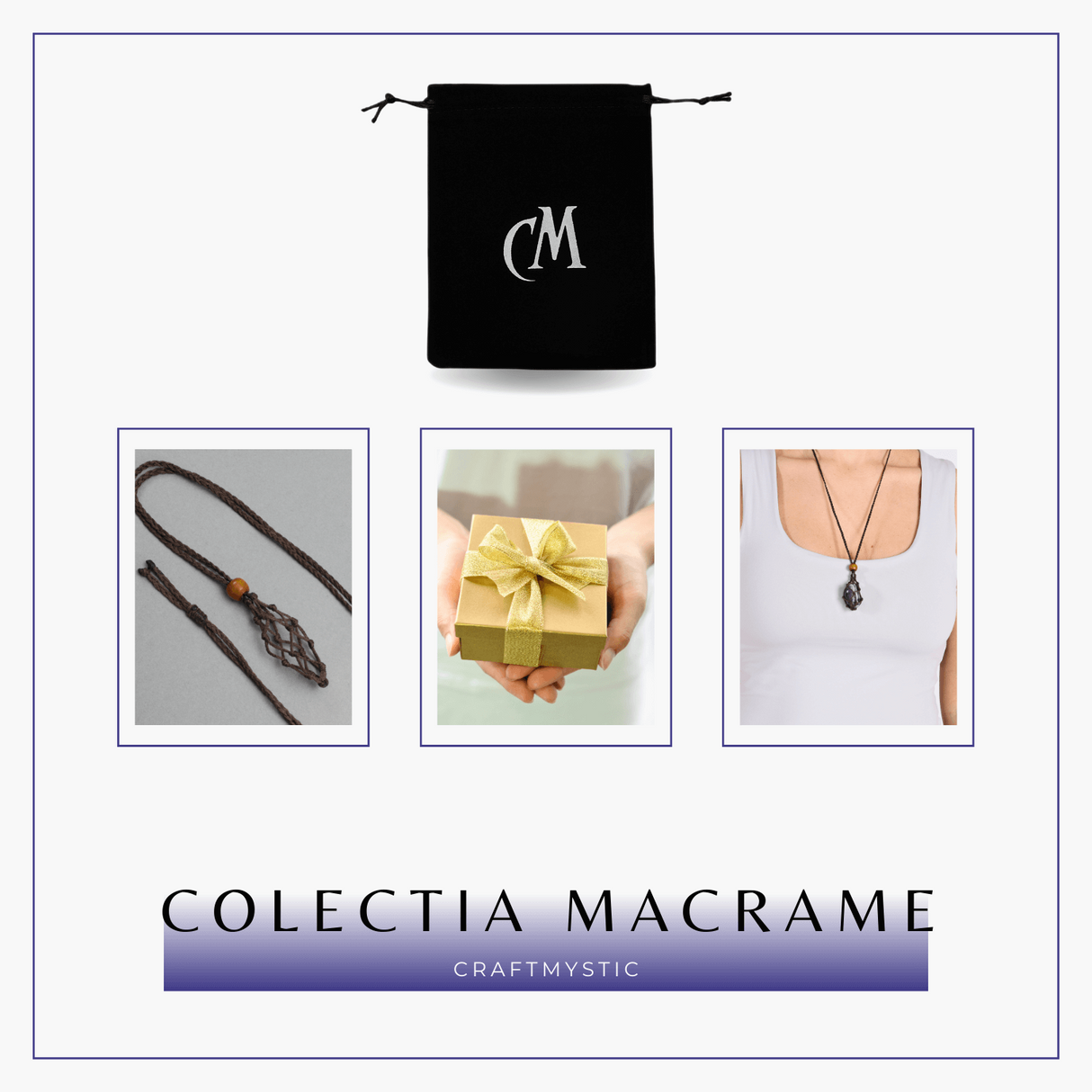 Colier Reglabil Maro Model Macrame din bumbac - Pentru Piatra ta Favorita