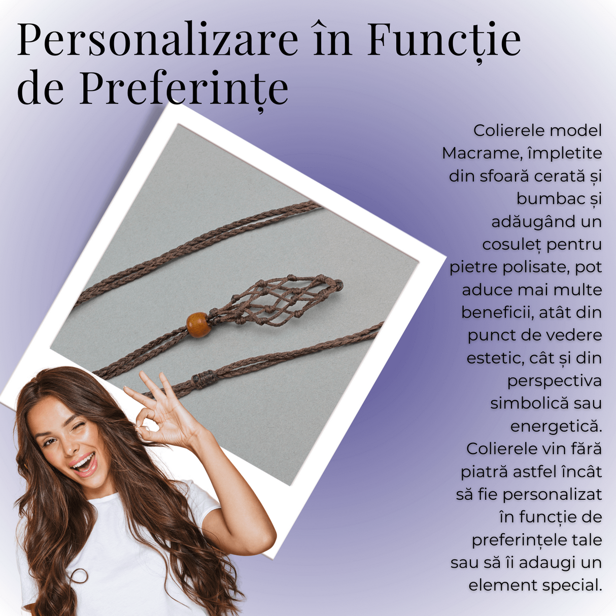 Colier Reglabil Maro Model Macrame din bumbac - Pentru Piatra ta Favorita
