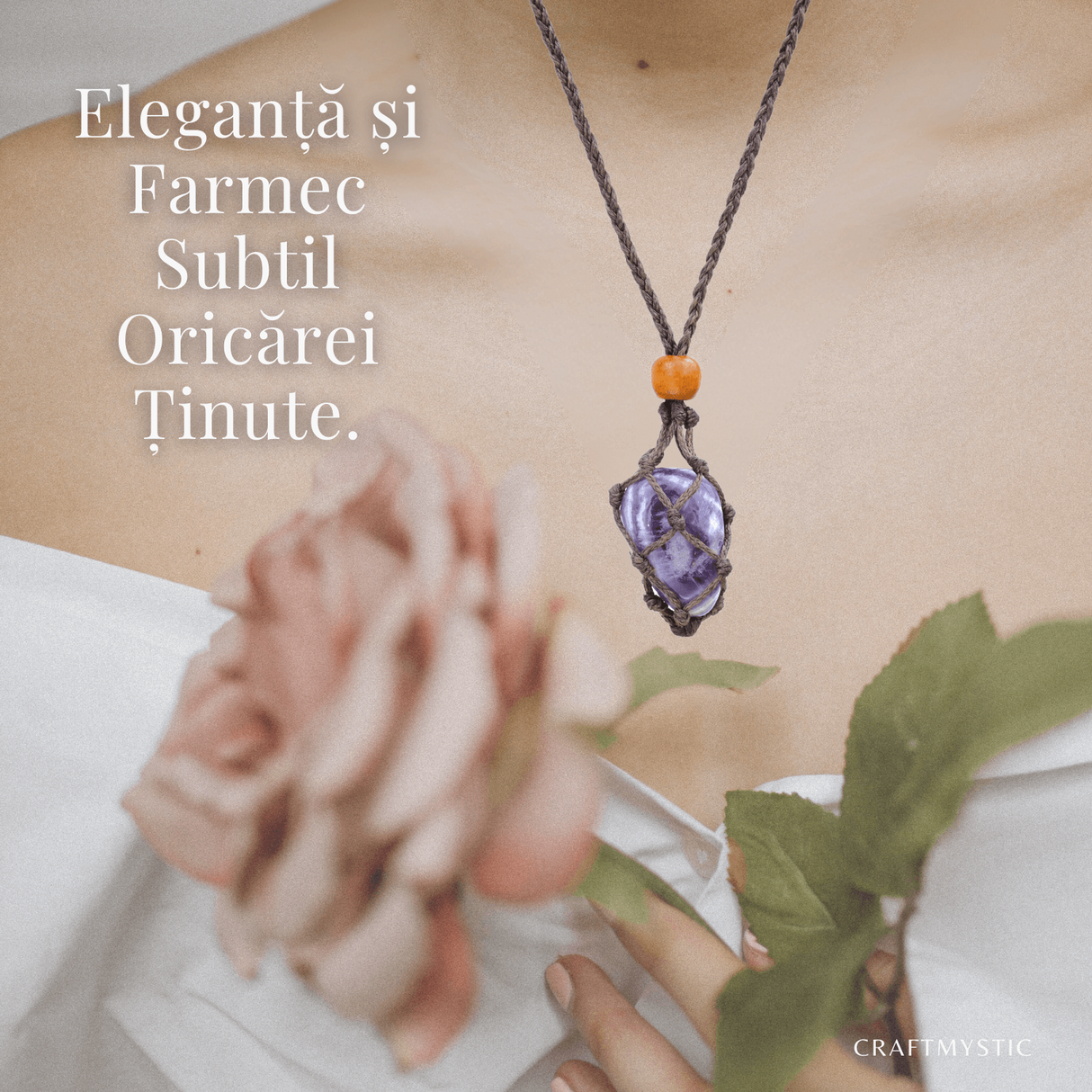 Colier Reglabil Maro Model Macrame din bumbac - Pentru Piatra ta Favorita