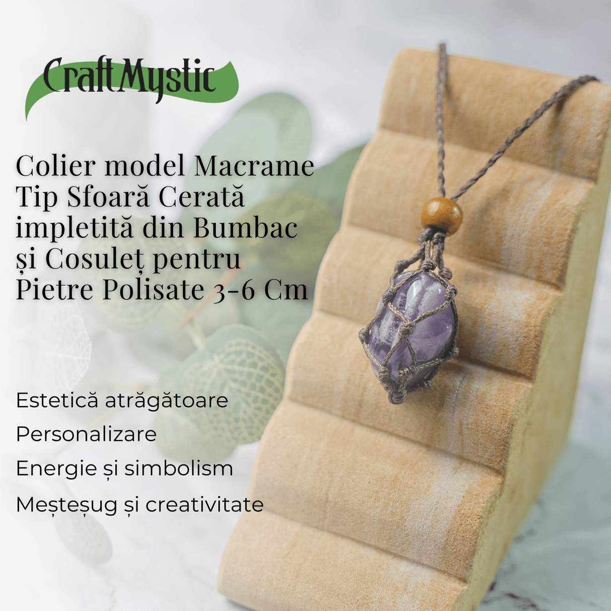 Colier Reglabil Maro Model Macrame din bumbac - Pentru Piatra ta Favorita