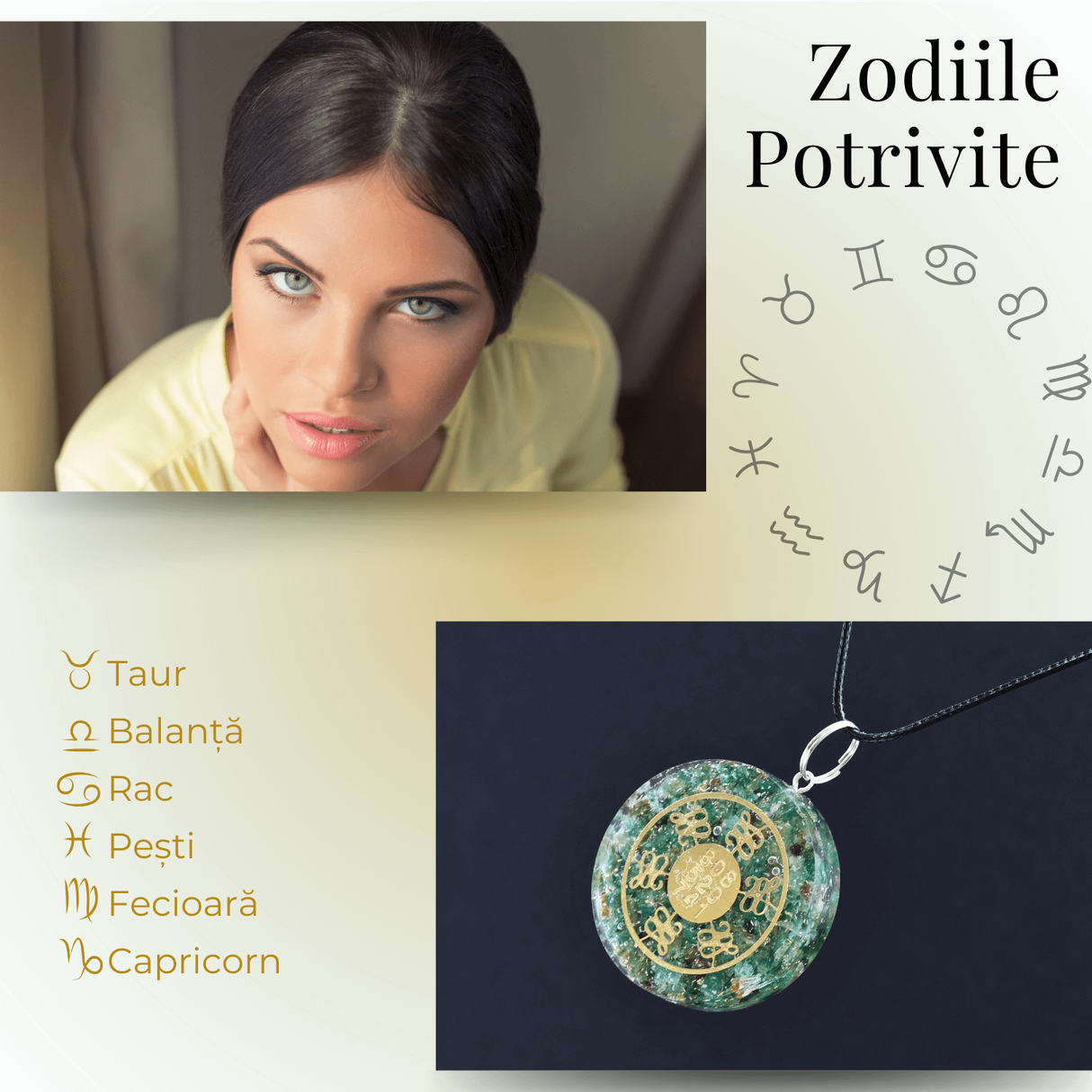 Colier ajustabil cu pandantiv rotund Zibu Jad Verde - Noroc si Armonie