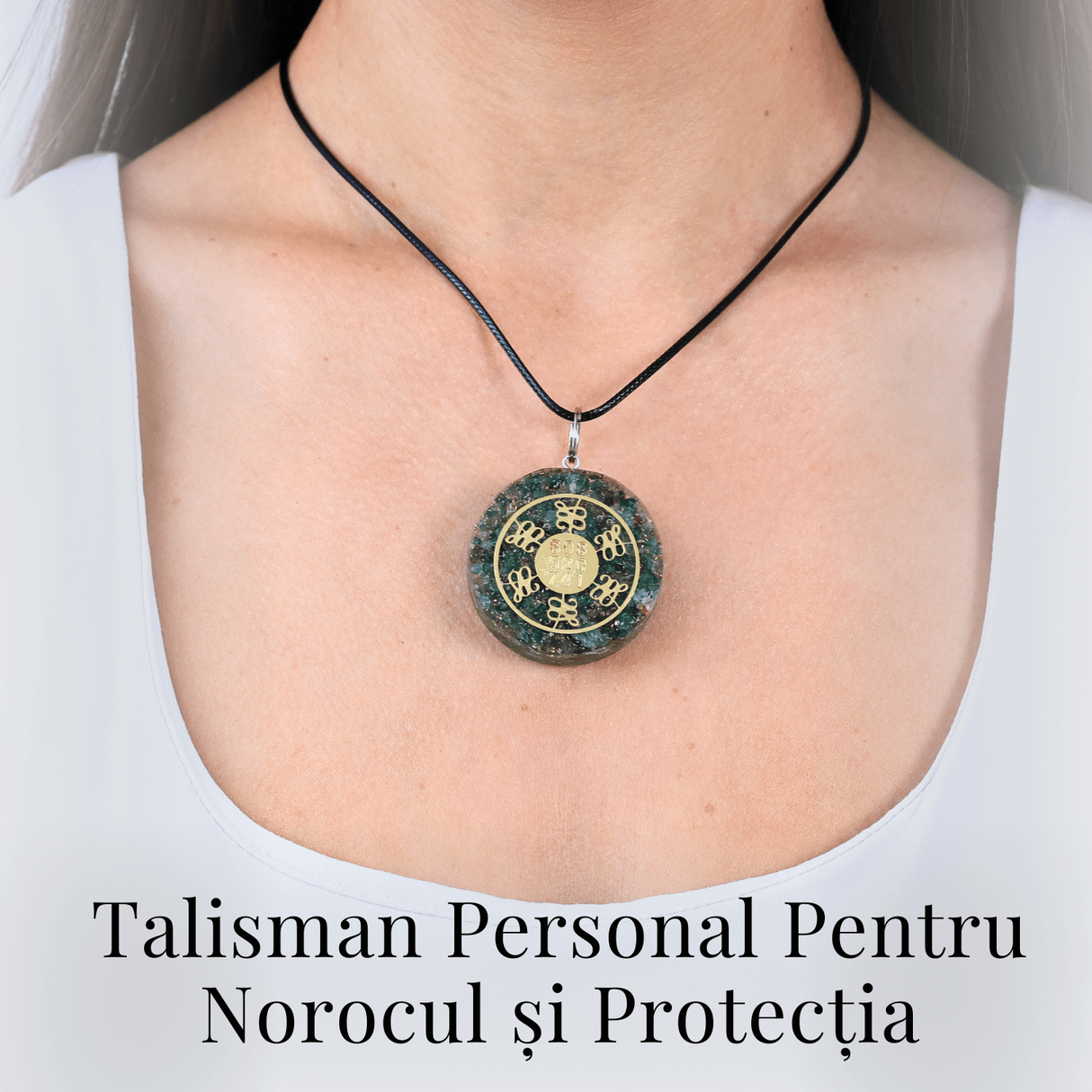 Colier ajustabil cu pandantiv rotund Zibu Jad Verde - Noroc si Armonie