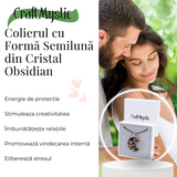 Colier Auriu Elegant in Forma de Semiluna cu Cristal Obsidian, Lungime Lant Ajustabila 34-38 cm
