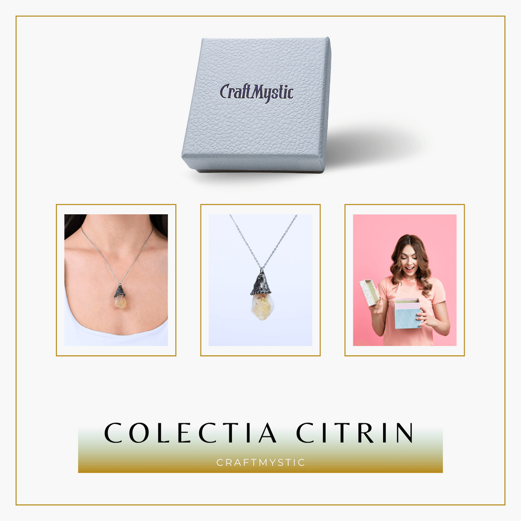 Colier ajustabil vintage cu pandantiv varf de citrin