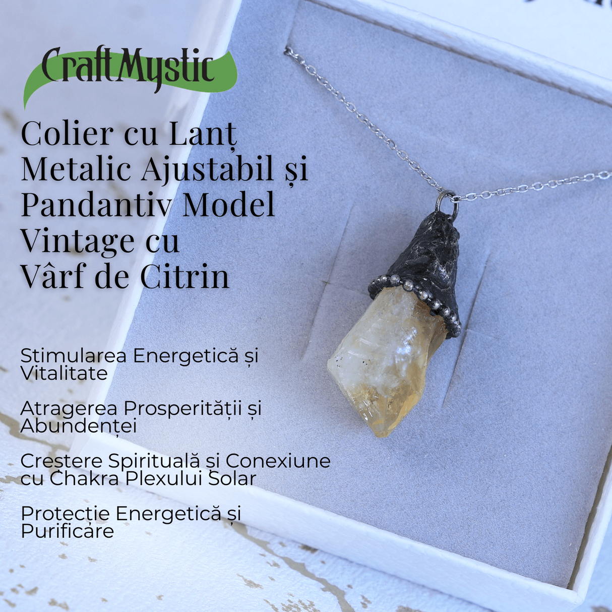Colier ajustabil vintage cu pandantiv varf de citrin - Energie si Succes