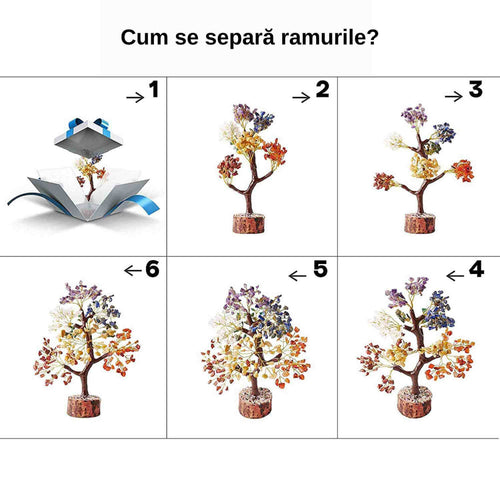Copac arborele vietii premium - Arbore din cristale pentru energie pozitiva, realizat manual cu sapte pietre chakre, cristale si pietre vindecatoare