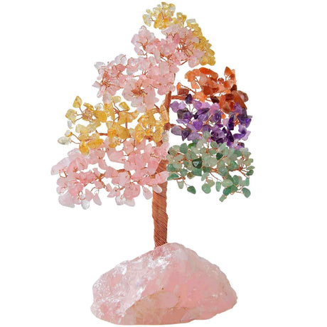 Arborele vietii premium din cristale naturale Chakra cu baza de cuart roz cu proprietati vindecatoare - Bonsai Feng Shui pentru vindecare si noroc 20 cm si 378 mini pietre naturale si baza din cristal natural pentru noroc si prosperitate