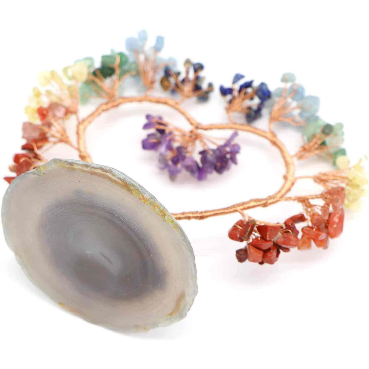 Copac pietre semipretioase 7 chakra in forma de inima – Decor cristal feng shui, accesorii premium pentru birou