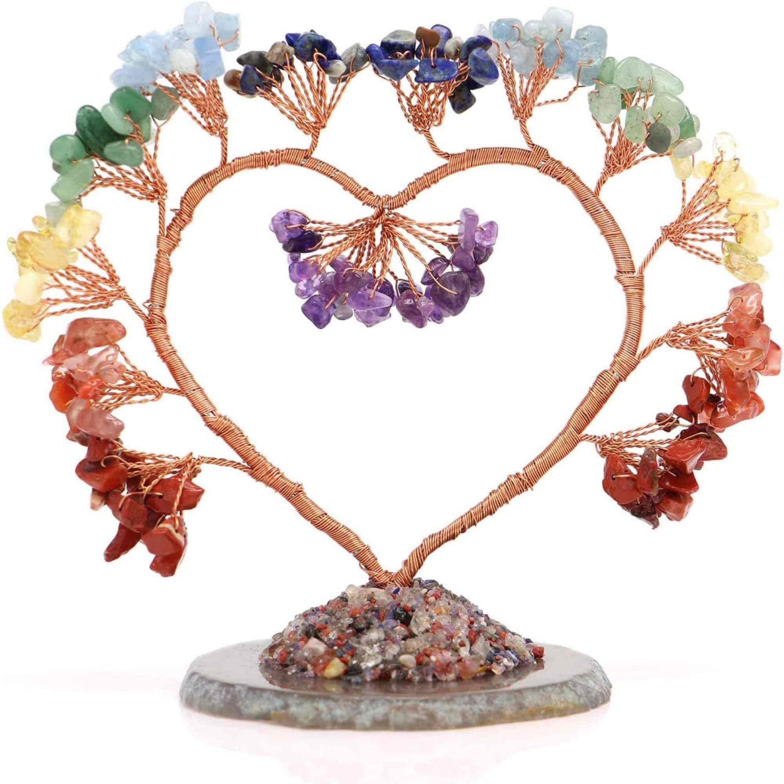 Copac pietre semipretioase 7 chakra in forma de inima – Decor cristal feng shui, accesorii premium pentru birou