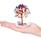 Mini Copacel pietre semipretioase 7 chakra pe felie de agat – decor cristal feng shui, accesorii pentru birou, cristale pentru meditatie