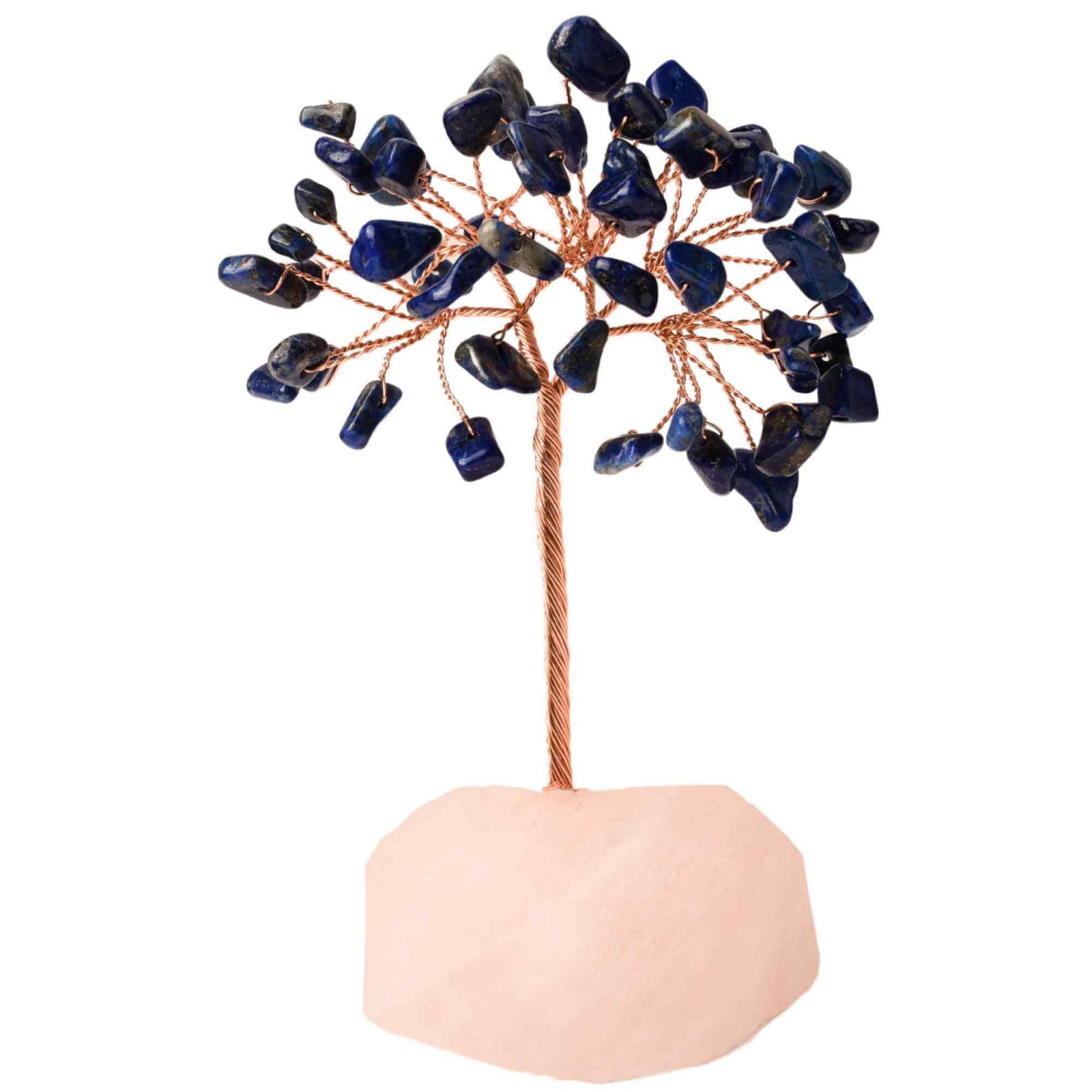 Copacel 10-11 cm din cristale naturale Lapis Lazuli cu baza de Cuart Roz cu 6 ramuri și 54 mini pietre semiprețioase - Armonie si bunastare