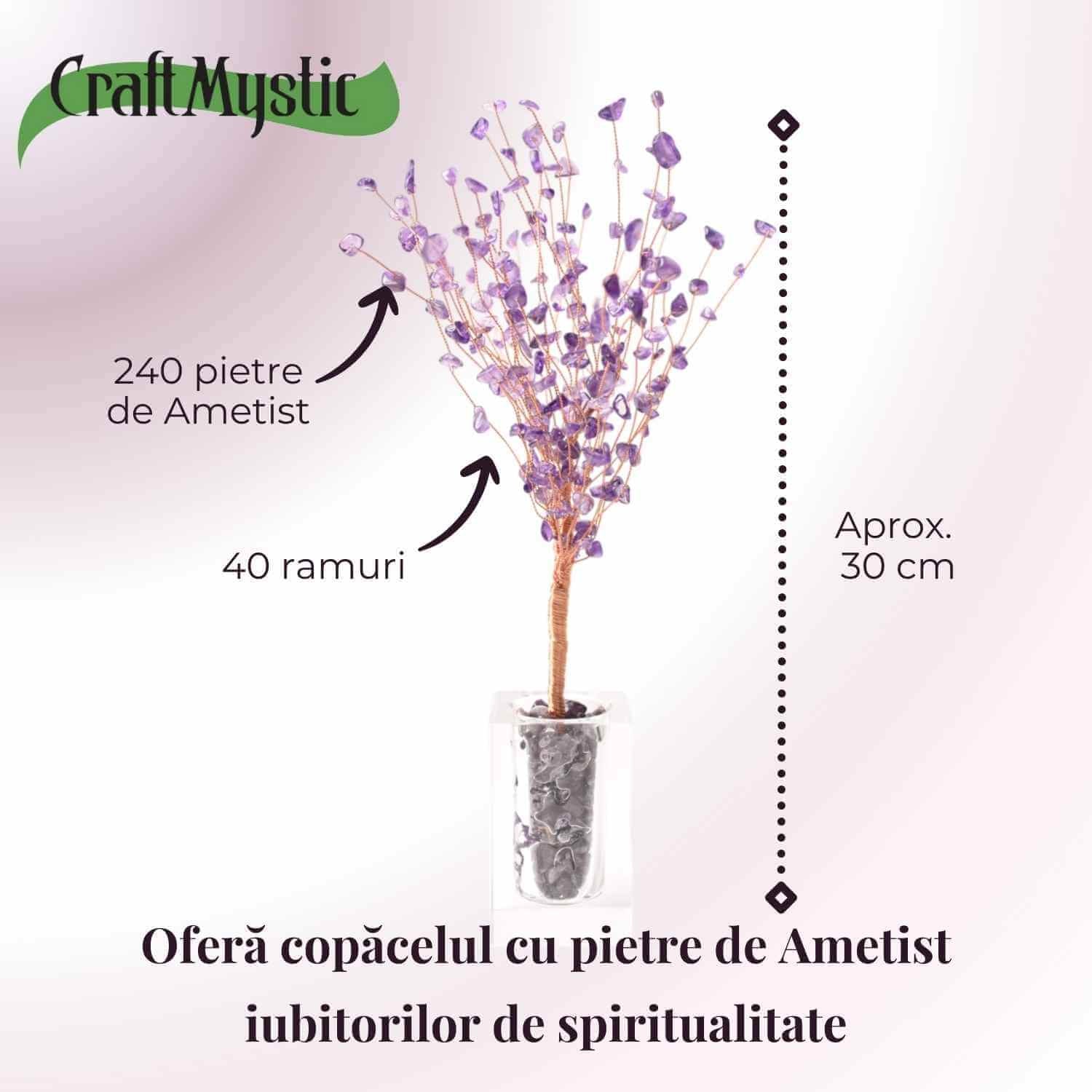 Copacel tip vaza cu pietre naturale de ametist si umplutura de pietre naturale de ametist