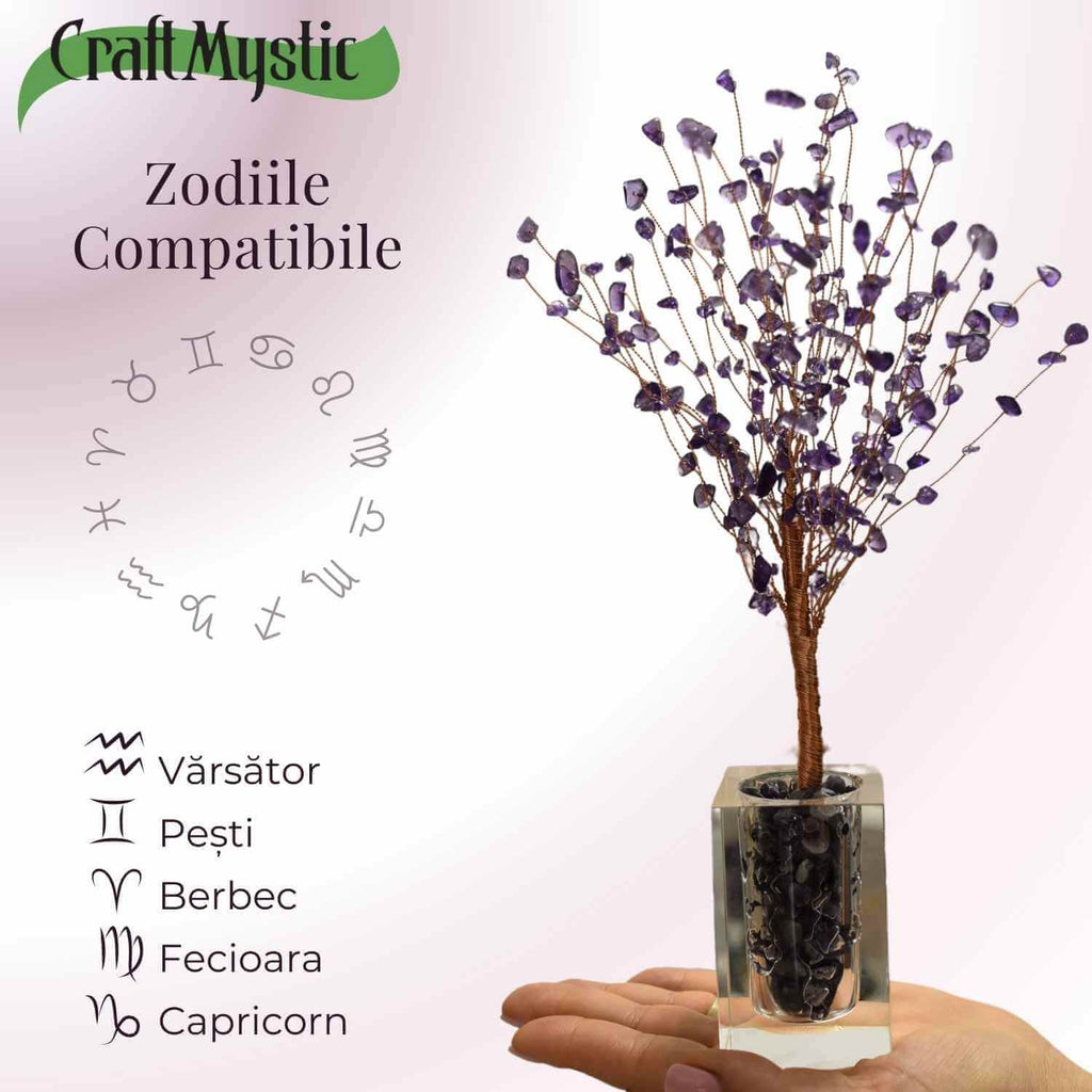 Copacel tip vaza cu pietre naturale de ametist si umplutura de pietre naturale de ametist