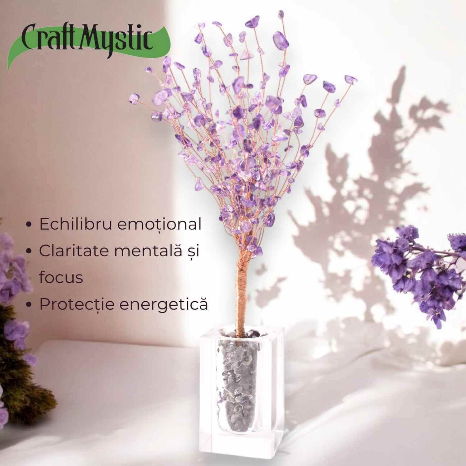 Copacel tip vaza cu pietre naturale de ametist si umplutura de pietre naturale de ametist