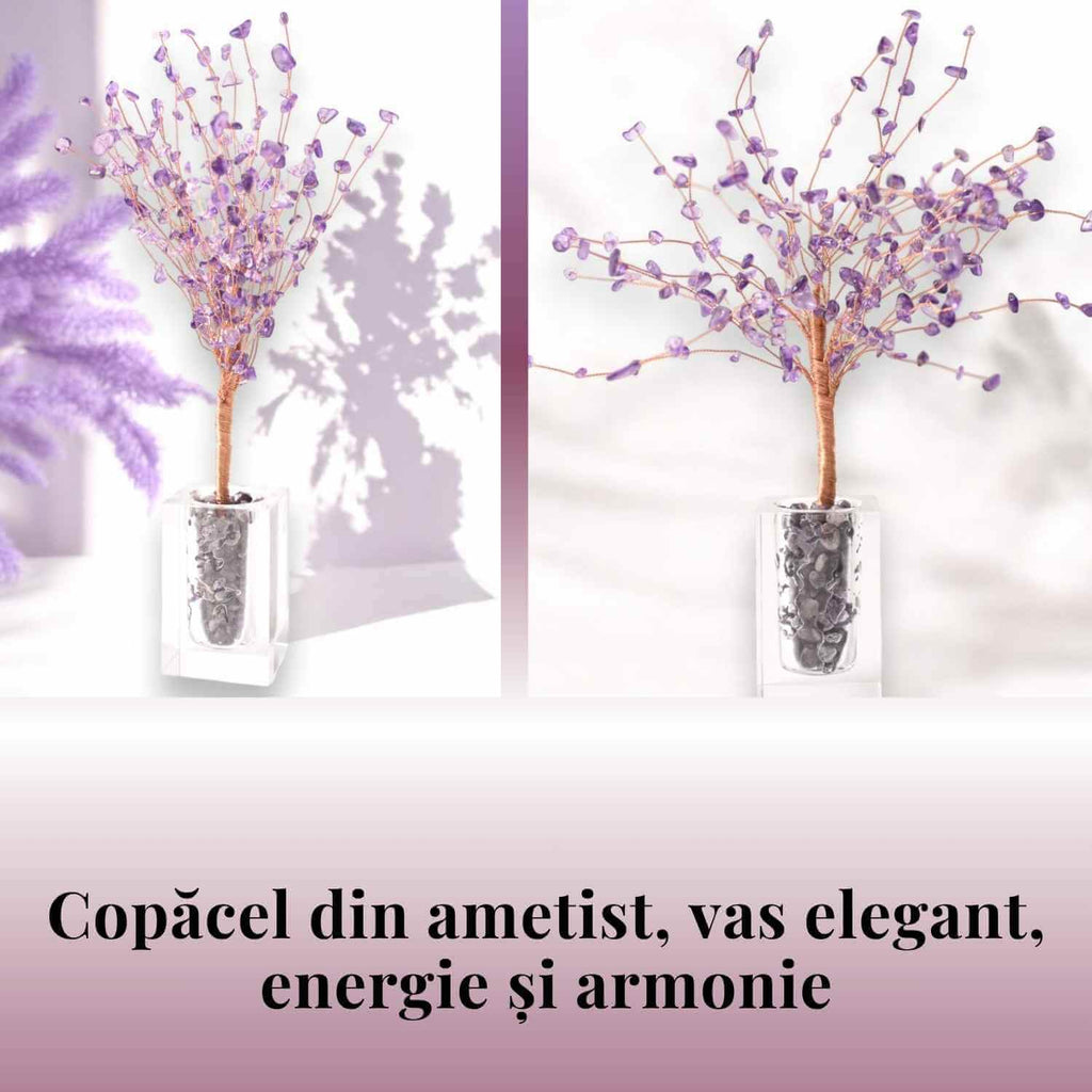 Copacel tip vaza cu pietre naturale de ametist si umplutura de pietre naturale de ametist