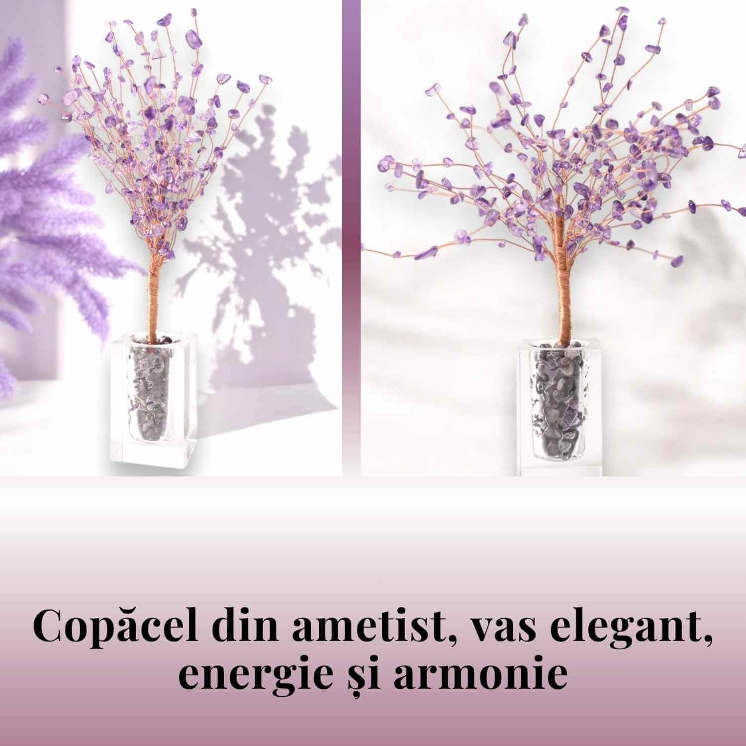 Copacel tip vaza cu pietre naturale de ametist si umplutura de pietre naturale de ametist