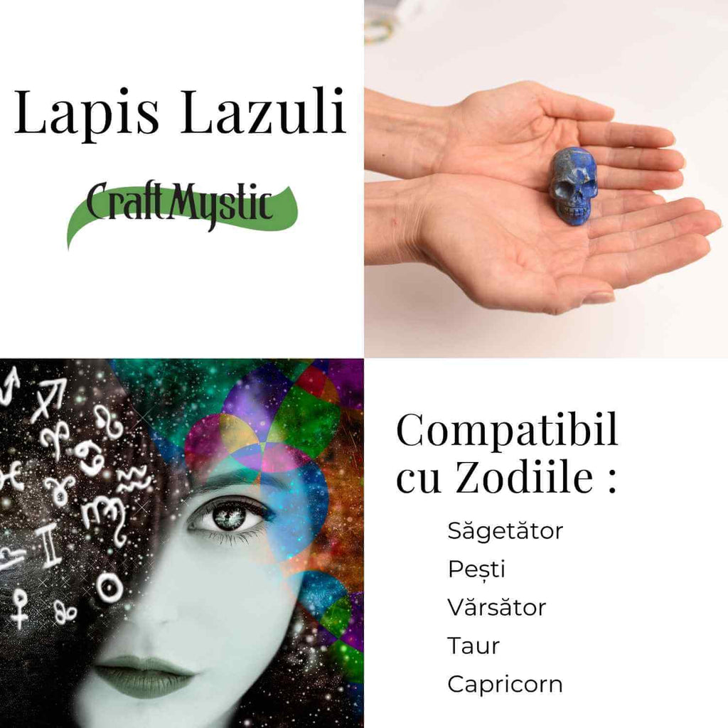 Craniu Sculptat Manual din Lapis Lazuli - Claritate si Protectie