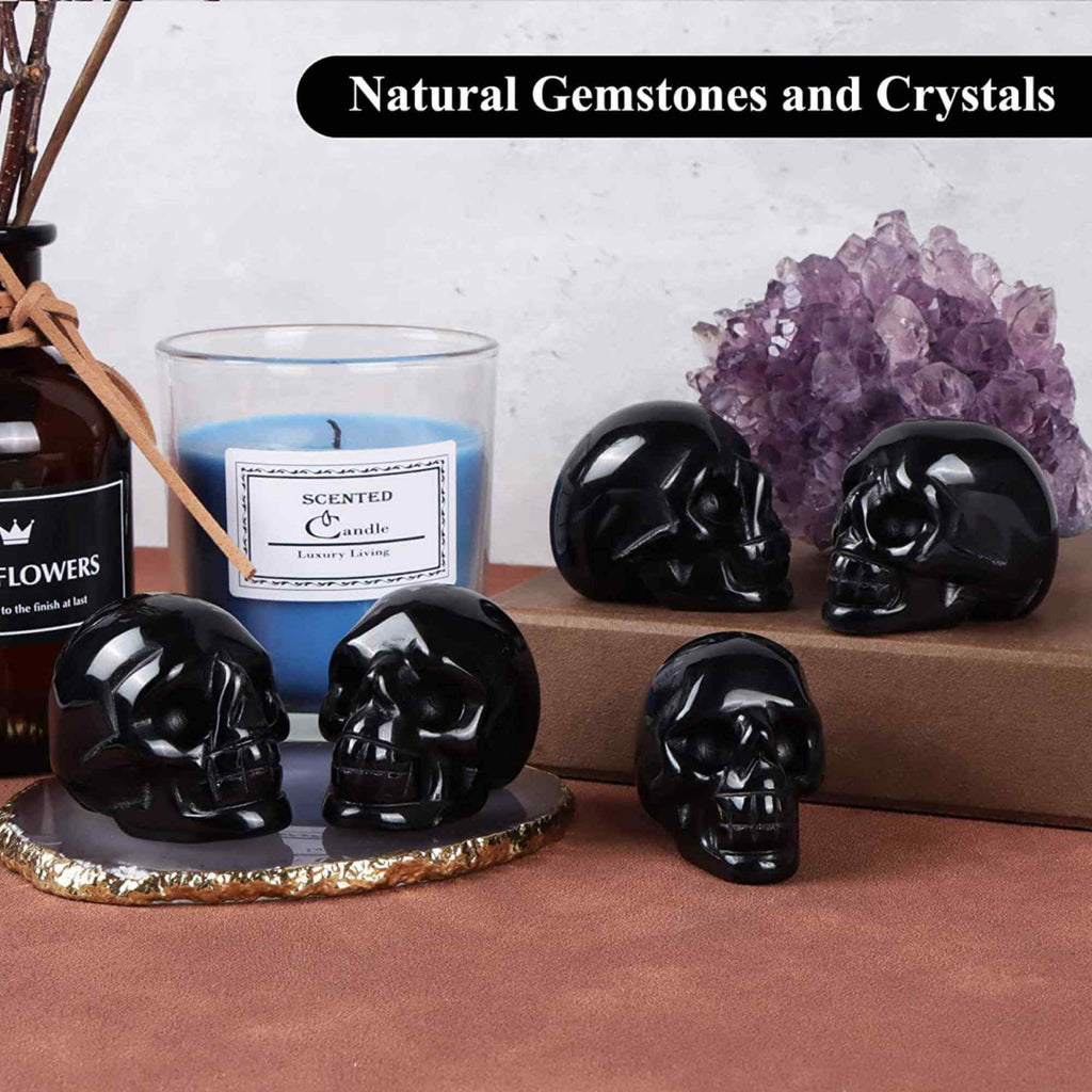 Craniu 5 cm sculptat manual din cristal de Obsidian piatra semipretioasa vindecatoare Figurina artistica pentru decor de Halloween, decoratiune pentru biroul de acasa