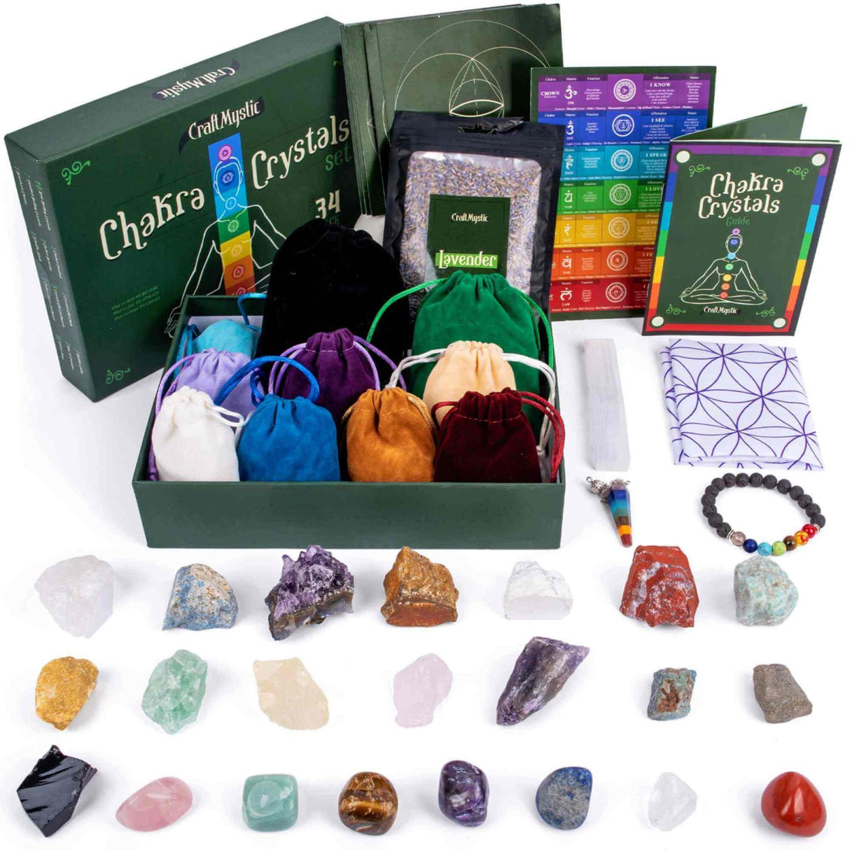 Cristale si Pietre Semipretioase Chakra - Set 34 Piese