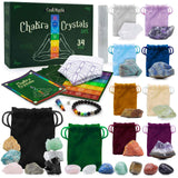 Cristale Naturale si Pietre Naturale Vindecatoare Chakra - Set complet din 34 Piese pentru meditatie, spiritualitate - Selenit, Lapis, Citrine, Ametist