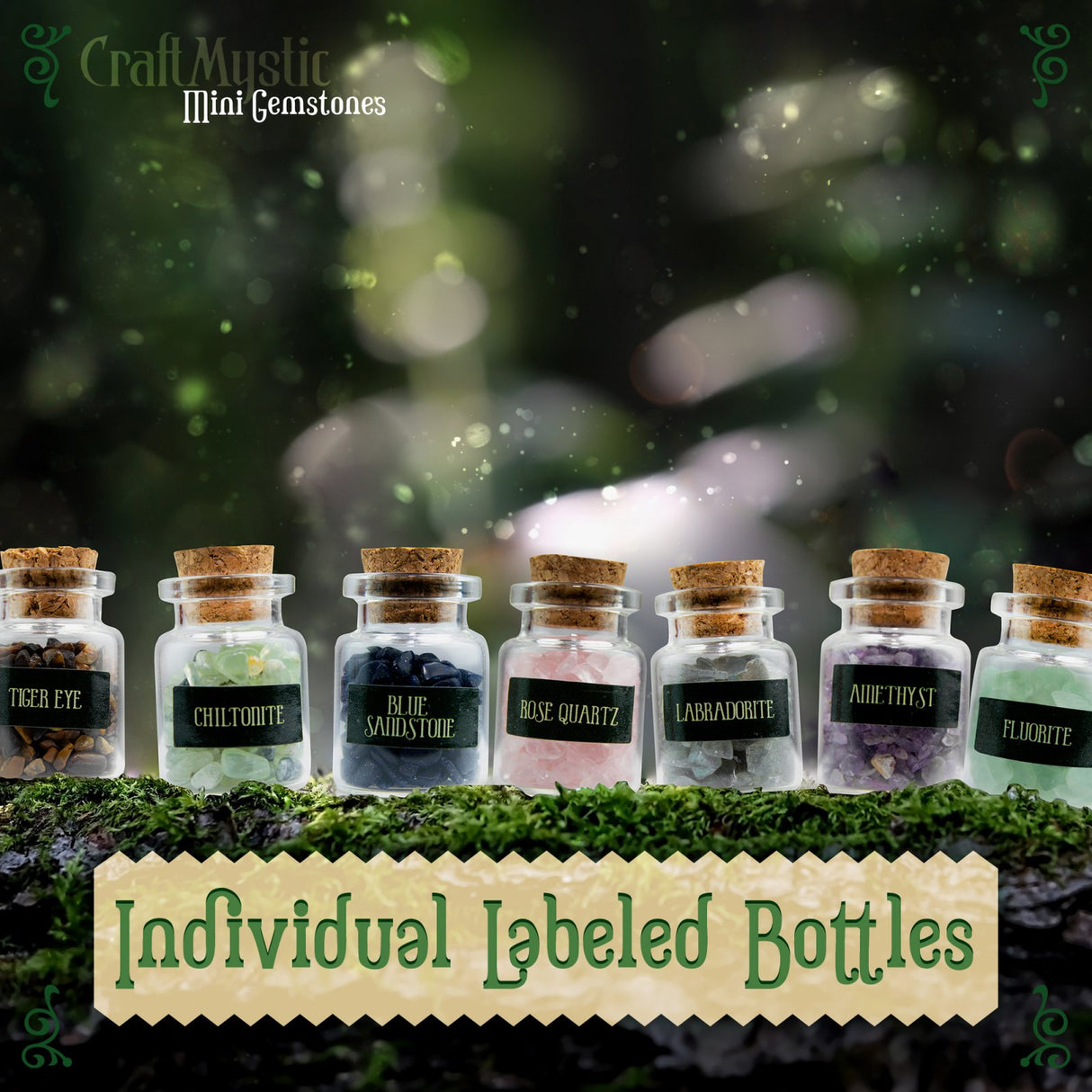 Set 21 Sticlute cu Mini Cristale si Pietre Naturale pentru Ritualuri Magice si Meditatie